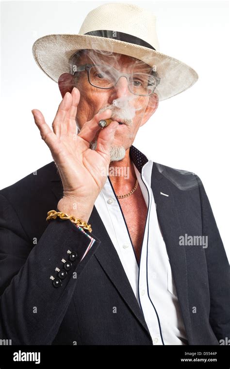 Gangster Mafia Man Smoking Cigar Isolated On White Stock Photo Alamy