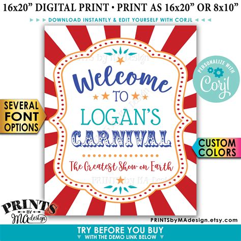 Carnival Welcome Sign Welcome To The Carnival Theme Party Sign Custom