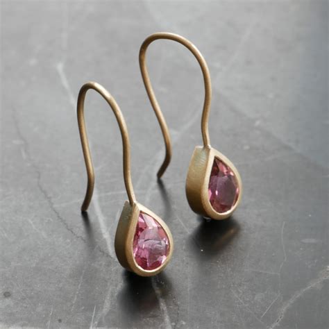 Ct Gold Pink Tourmaline Drop Earrings Alice Robson Jewellery