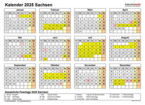 Kalender 2025 Sachsen Ferien Feiertage Pdf Vorlagen