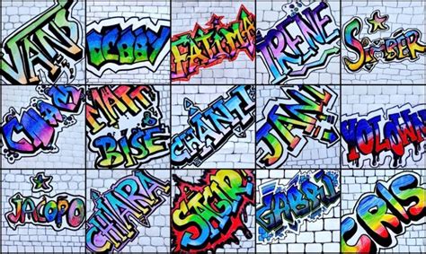 Many Different Types Of Graffiti Written On A Wall In Various Colors