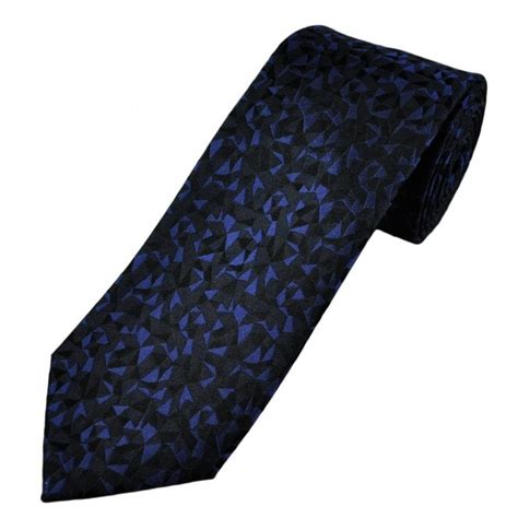 Tresanti Dark Royal Navy Blue And Black Geometric Pattern Mens Silk