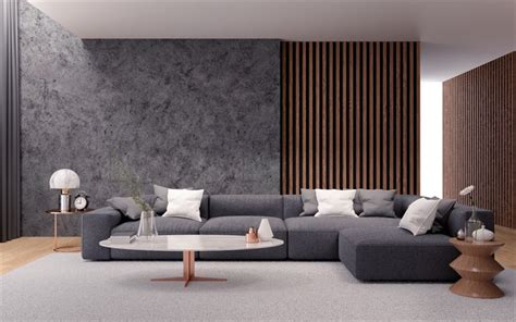 A modern sofa or sectional is a key element in any living room. Download wallpapers living room, loft style, gray concrete ...