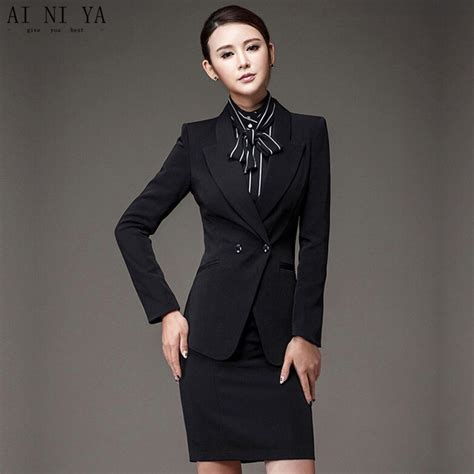 New Women Skirt Suits Black Elegant Autumn Formal Wear To Work Office