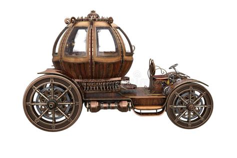 Steampunk Concept Motor Car With Pumpkin Shaped Carriage Isolated 3d