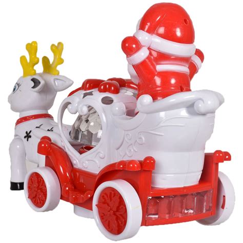Kids Santa Sleigh And Reindeer Toy Funny Carriage Light And Music Children