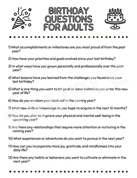 Best Birthday Questions For Adults Free Printables Parties Made Personal
