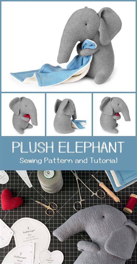 Plush Elephant Sewing Pattern Sewing Stuffed Animals Elephant Soft