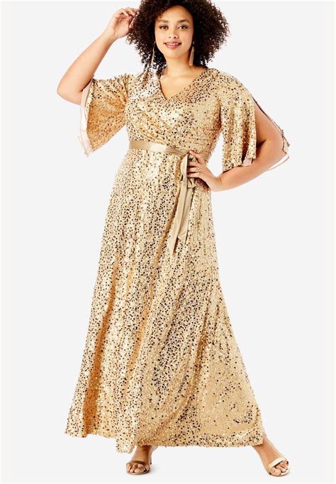 Sequin Gown With Satin Belt Plus Size Formal And Special Occasion