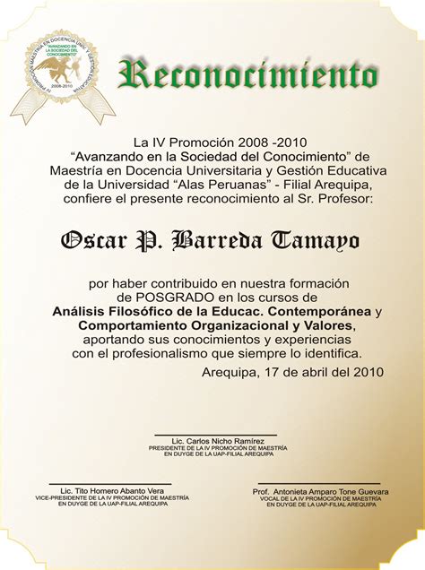 Ejemplo De Diploma De Reconocimiento Imagui
