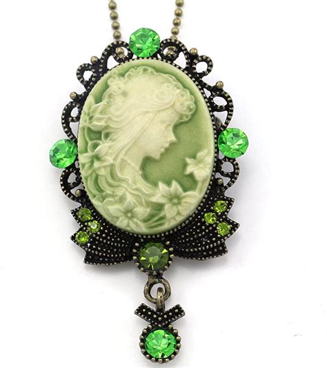 Soulbreezecollection Green Cameo Pendant Necklace Charm