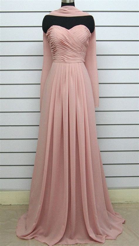 Elegant Peach Pink Simple Chiffon Handmade Prom Dresses Light Pink