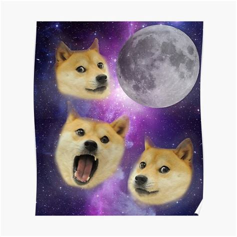 3 Doge Moon Much Funny Internet Meme Dog Poster For Sale By