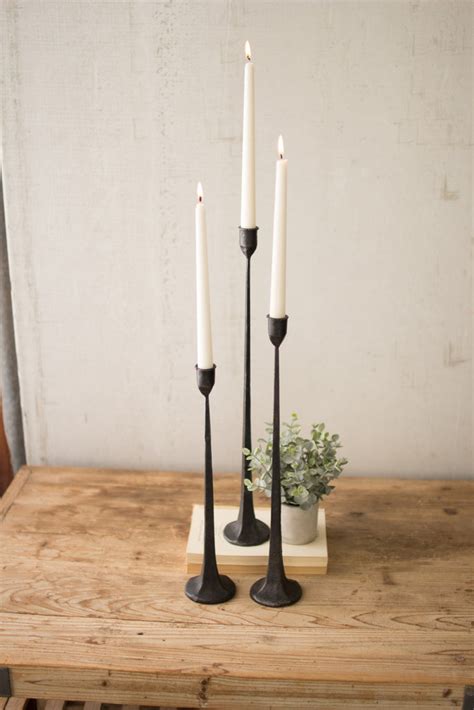 Tall Cast Iron Taper Candle Holders Set Of 3 Uhdecor