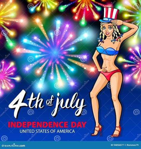 Illustration Of A Girl Celebrating Independence Day Vector Poster 4th