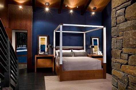Contemporary Bedroom With Deep Blue Accent Wall Hgtv