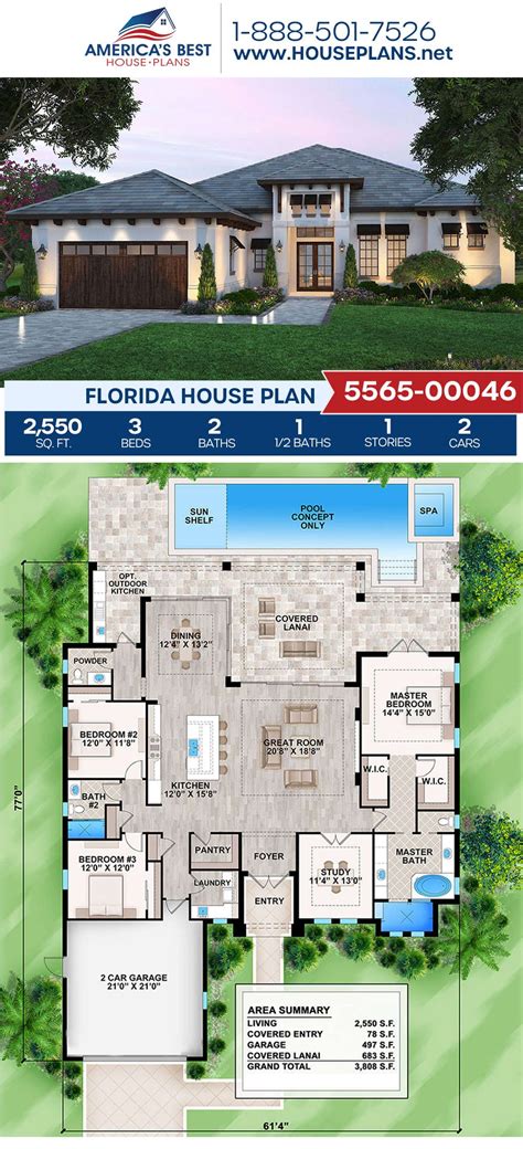House Plan 5565 00046 Florida Plan 2550 Square Feet 3 Bedrooms 2