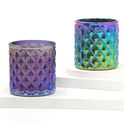 Wholesale Iridescent Luxury Glass Candle Jar For Candle Making High Quality Glass Candle Jar