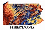 Pennsylvania Topography, 250 ft contours, artistic interpretation, 5 ...