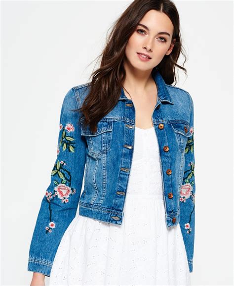 Superdry Embroidered Sleeve Denim Jacket Womens Womens Jackets
