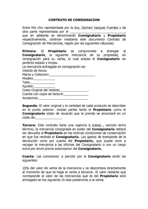 Contrato De Consignacion Ejemplos Y Formatos Word Y Pdf Para Imprimir
