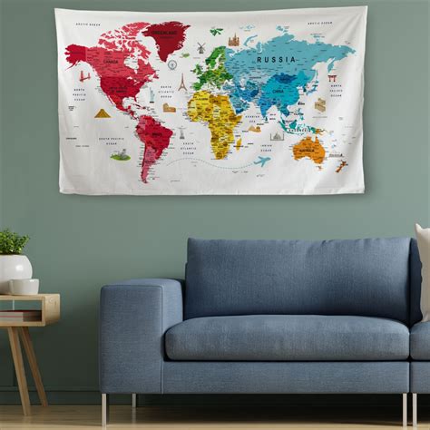 World Map Tapestry World Map Wall Hanging World Map Wall Décor World
