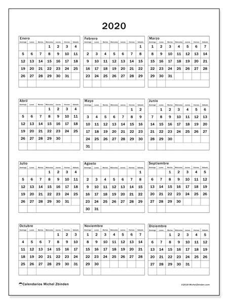 Calendario Anual 2020 Para Imprimir Espanol