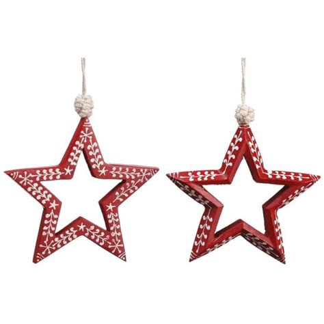 5″ Wood Star Ornament 2 Easet Red White Silk Flower Depot