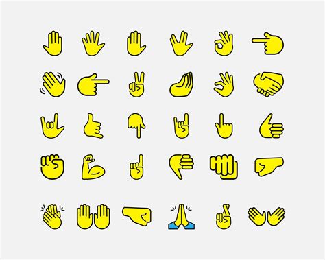 Set Of Hands Icons And Symbols Emoji Hand Icons Different Gestures