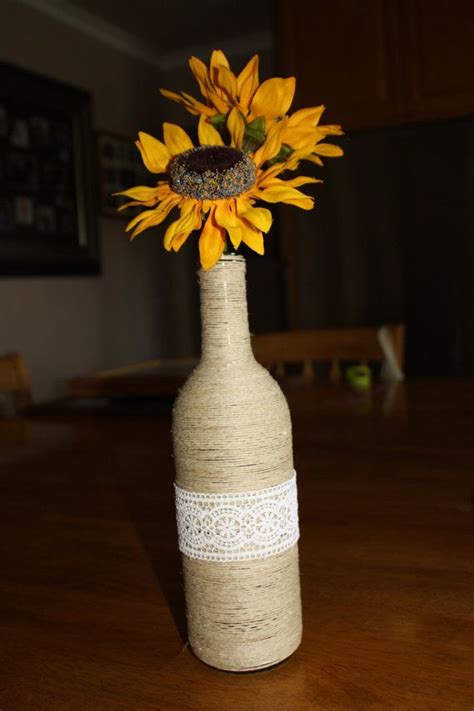 Wine Bottle Hemp Cord With Lace And Fake Sunflowers Available On My