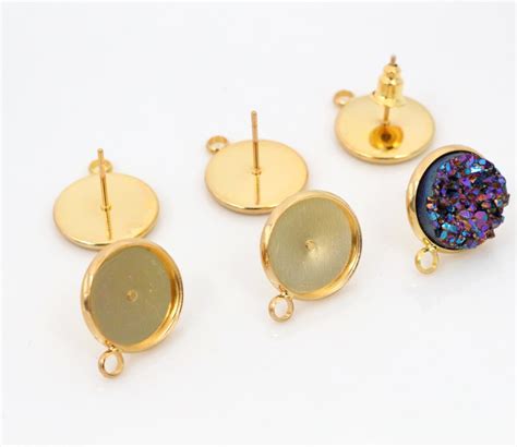 12mm 10pcs Gold Colors Plated Earring Studs Earrings Blank Base Fit