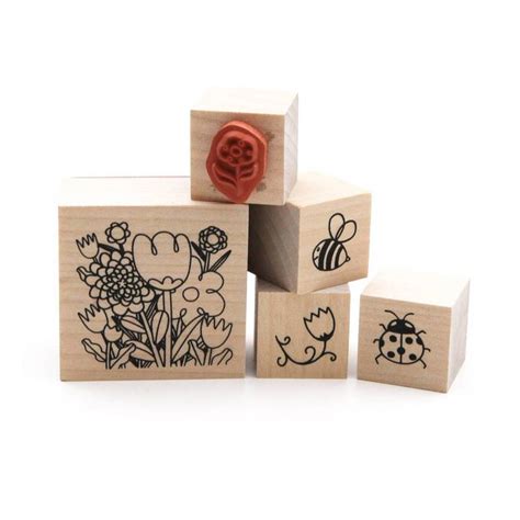 Flower Wooden Stamp Set 5 Pieces Hobbycraft