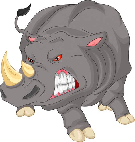Dibujos Animados Lindo Rinoceronte Enojado Vector Premium