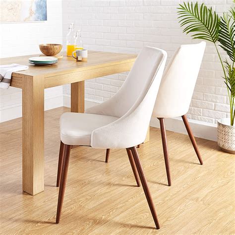 Light Cream Upholstered Dining Chairs With Wood Legs High Backrest