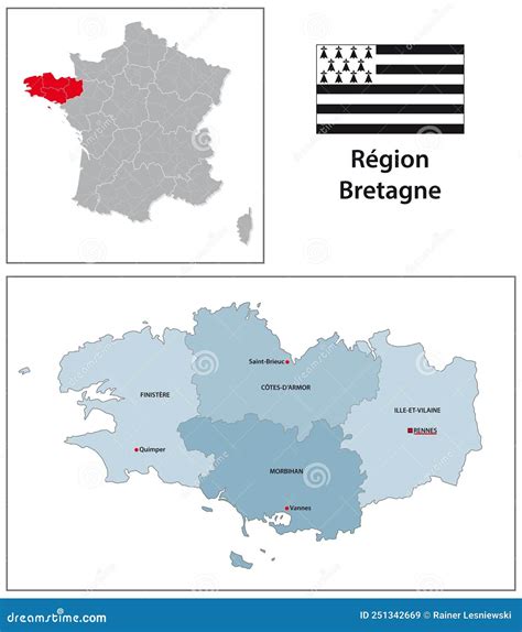 Administrative Vector Map With Flag Of French Region Brittany Stock