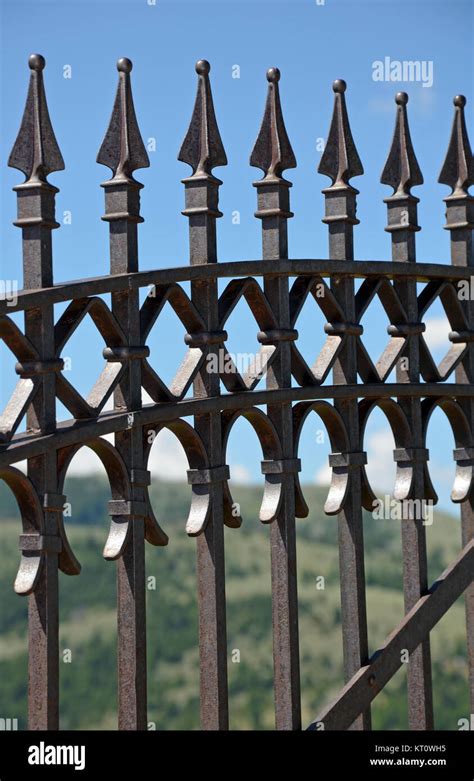 Black Decorative Metal Fence With Spikes Stock Photo Alamy