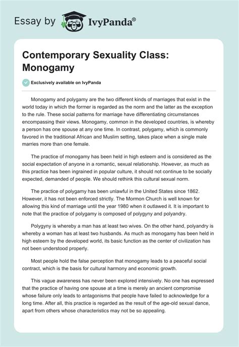 contemporary sexuality class monogamy 1091 words essay example