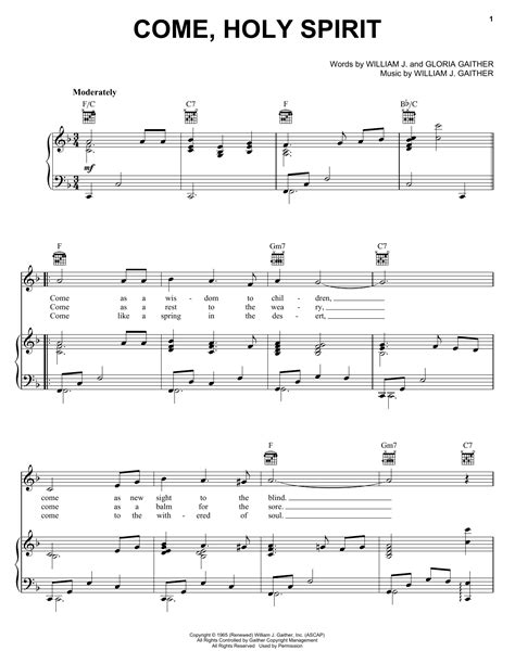 Come Holy Spirit Sheet Music By Gaither Vocal Band Piano Vocal
