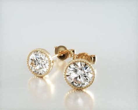 K Yellow Gold Milgrain Bezel Diamond Stud Earrings Mounting