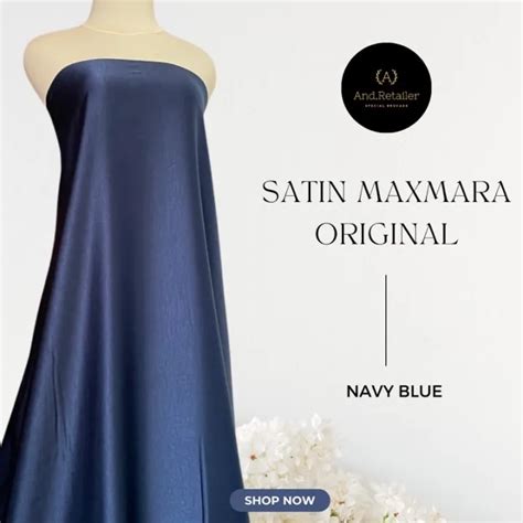Bahan Satin Maxmara Pure Silk Original Warna Navy Blue Biru Dongker
