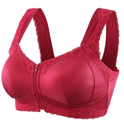 Women Wide Strap Bra Push Up Front Closure Zipper Brassiere Floral Lace