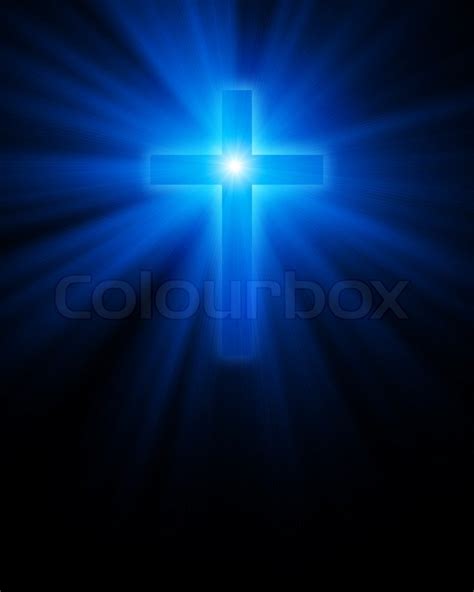 Blue Glowing Christian Cross Stock Photo Colourbox