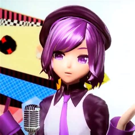A Woman With Purple Hair Holding A Microphone