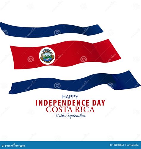 Costa Rican Flag With Typography 15th September The Republic Of Costa
