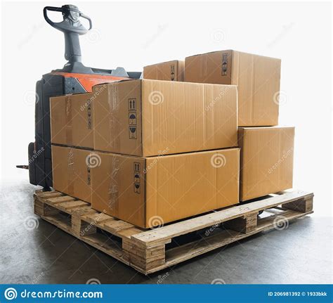 Cargo Shipment Boxes Manufacturing And Warehousing Stack Of Cardboard Boxes On Pallet And