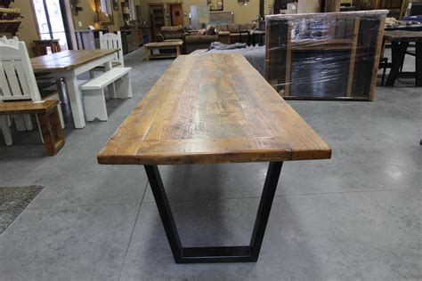 The emmerson dining table has an industrial design with a butterfly mechanism located under the table's top. Reclaimed Dining Table With Metal Base | Four Corner ...