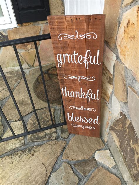 Grateful Thankful Blessed Wood Sign Pallet Wood Sign With Etsy Wood