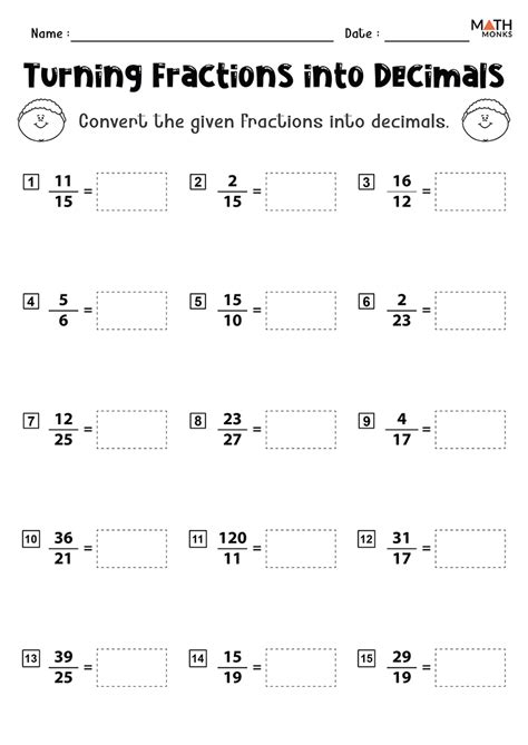 Converting Fractions To From Decimals Worksheets Math Monks