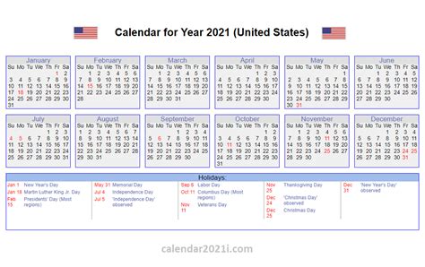 Us 2021 Calendar With Holidays Calendar Template Free Calendar