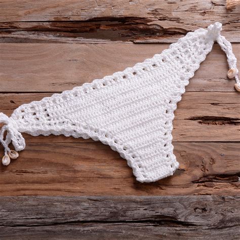 Crochet Thong Bikini Bottom With Spliced Tassel Shell Decor Sold In M